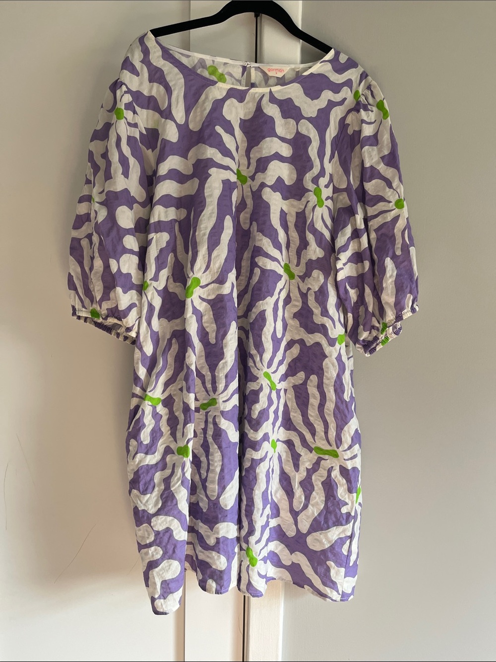 Gorman Garden Party Dress Size 18 Purple Abstract Floral Print Green EUC